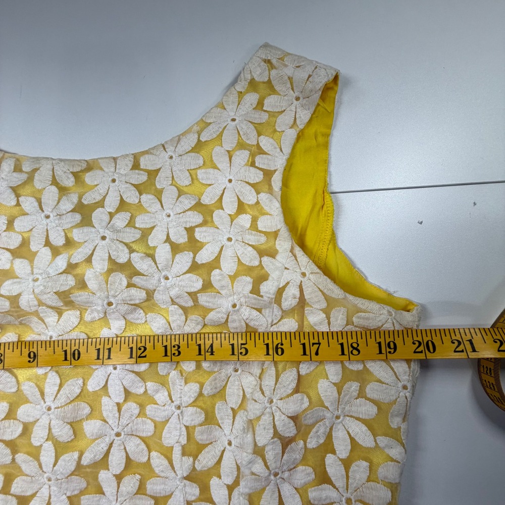 Cremieux A-Line Dress Womens 12 Yellow White Floral Lace Sleeveless Mod Mini - Picture 9 of 11